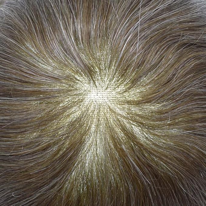 F M FACE MIRACLE NEW YORK Toupee for Men French Lace Human Hair Replacement Systems Lace Center with Poly Around Hair Piece Mens Toupee Hair Units for Man V-Looped Front Male Hair Units 6"X8" #530