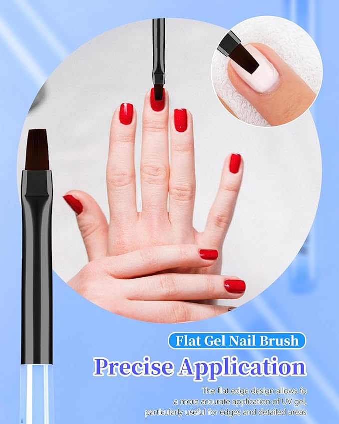 AMilHiTon 3PCS Nail Polish Clean Up Brush, Round/Flat/Angled, Marble Blue