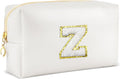 URSKYTOUS Gifts for Girls Initial Makeup Bag Personalized Cosmetic Bag with Zipper Cute Travel Toiletry Bags Waterproof PU Preppy Makeup Pouch Birthday Gift for Teen Girls Women(White Z)