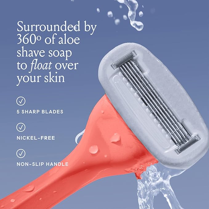 Billie Razors for Women, Coral - 1 Handle, 4 Refills & Magnetic Holder