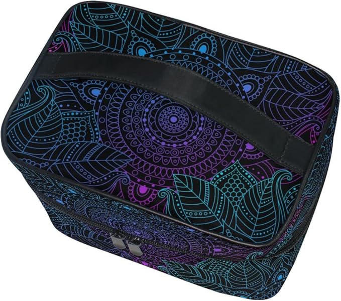 ZOEO Makeup Train Case Art Arabesque Mandala Boho Ethnic Bohemian Korean Carrying Portable Zip Travel Cosmetic Brush Bag Organizer Large for Girls Women