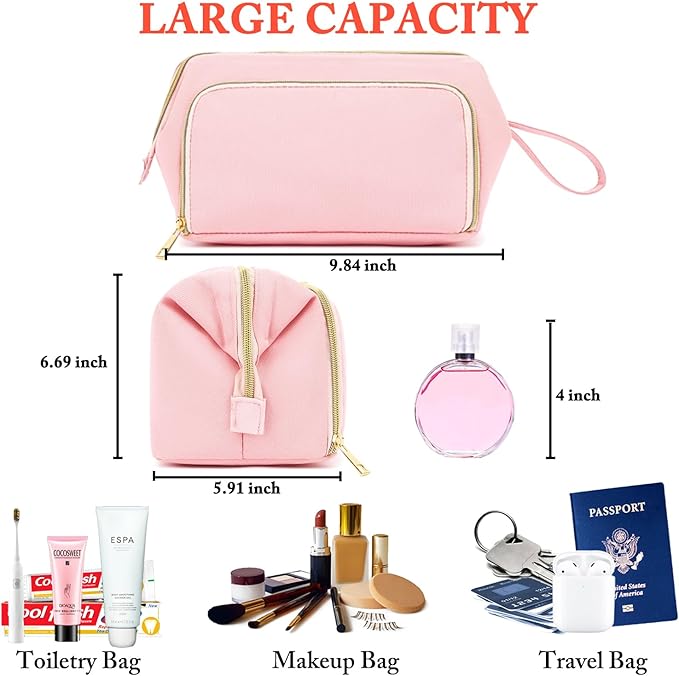 Fammart Travel Makeup Bag, Wide-open Cosmetic Bag Make Up Organizer Case with Brushes Pocket for Women, Large Family Toiletry Bag Skincare Pouch for Toiletries Accessories