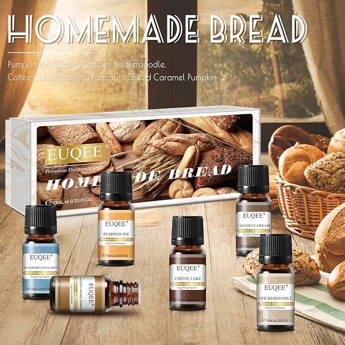 EUQEE 6PCS Premium Fragrance Oils for Homemade Bread for Candle Making