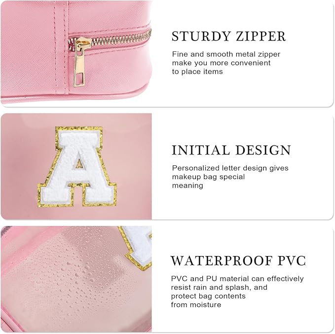 YOOLIFE Birthday Gifts for Kids Girls | Travel Toiletry Bag | Pink Clear Makeup Bag for Teen Girl Kids Cosmetic Bags Gift for 5 6 7 8 9 10 11 12 13 Year Old Girls Birthday Gifts for Girl Initial D