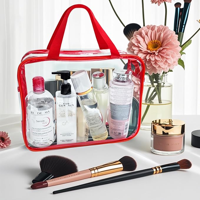 YOQIVEXU 4 Pack Large Clear Makeup Bag, Heavy Duty Plastic Clear Cosmetic Toiletry Organizer Bags with Handle, Waterproof Toiletry Zipper Tote Bags for Travel, Gym, Cosmetic, Toiletry