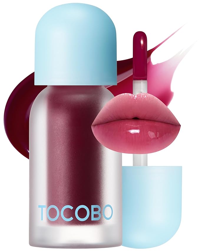 TOCOBO Juicy Berry Plumping Lip Oil 07 Plum Jam (Cool Plum Mauve) – Volufiline™ Vegan Tinted Gloss for Cool Tones | Sapphire Shine, Silicone Tip, Non-Sticky, 0.12 fl.oz