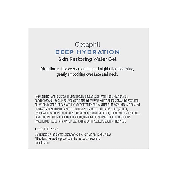Cetaphil Deep Hydration Water Gel Face Moisturizer, Dry Skin, 1.7 oz
