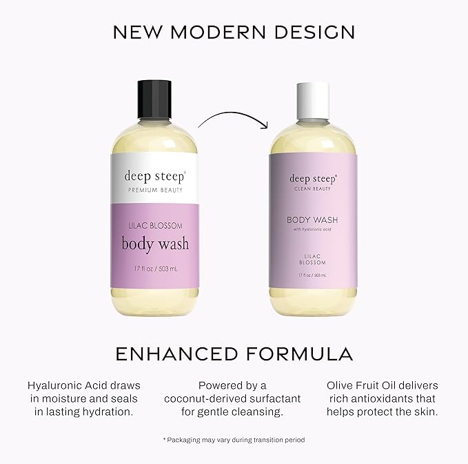 Deep Steep Lilac Blossom Body Wash, Hydrating Shower Gel with Hyaluronic Acid & Shea Butter for Sensitive Skin, Bodywash for Women & Men, 17 Fl Oz, 1-Pack