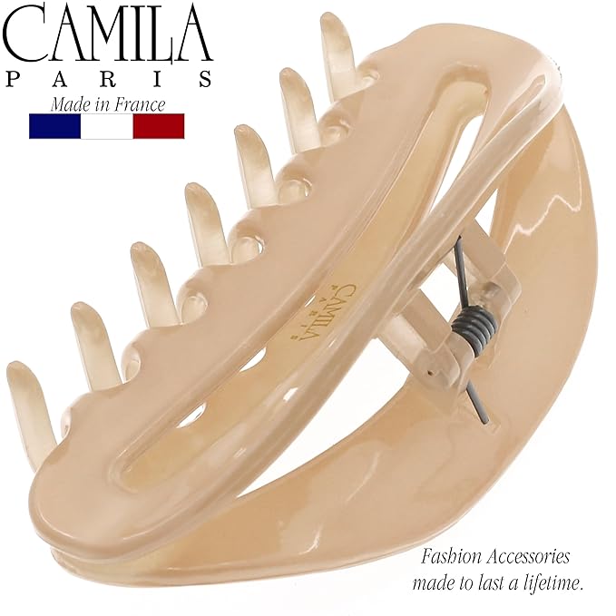 Camila Paris CP3122 French Hair Clips for Women, 3.5" Beige, Large Claw Clip Strong Hold All Day, No Damage No Slip Claw Clips for Thick Curly Wavy Fine Straight Hair, Jaw Clip Made in France