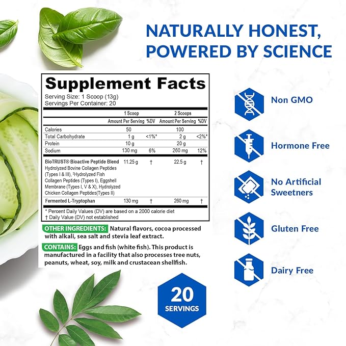 BioTrust Multi Collagen Peptides Powder - Hydrolyzed, Chocolate, Grass Fed