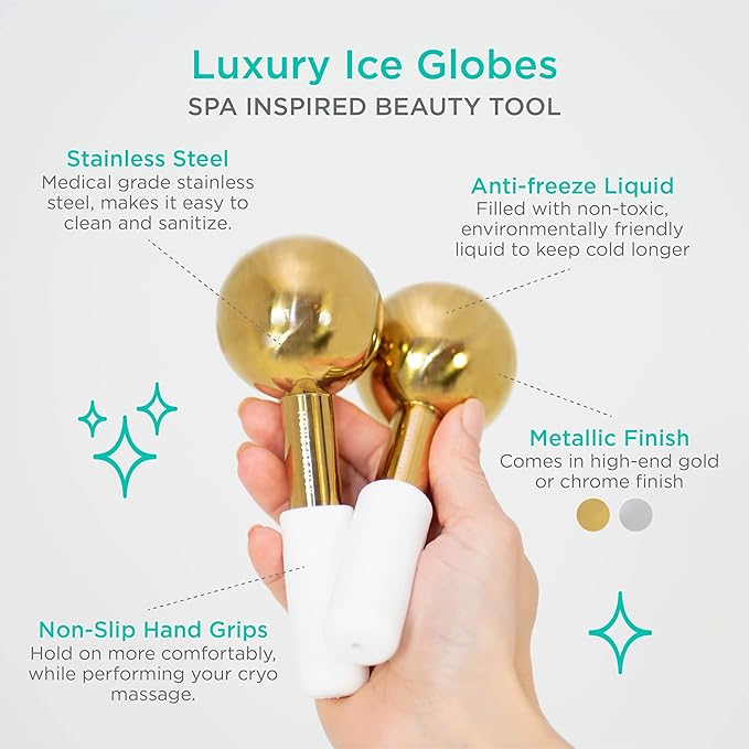 MonétBeauty Tighten Skin, Depuff & Sinus Relief? Try Stainless Steel Ice Globes for Facials - Durable Cryo Globes Instantly Reduce Puffiness, Tighten Pores, Facial Massages and Daily Beauty Routines