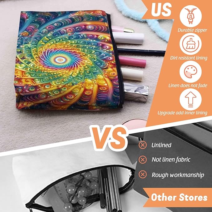 Scribesense Cosmetic Bags Travel Makeup Toilet Case Waterproof Pouch for Women Girls 6.7X9.45inches - Abstract Art Style Spirals