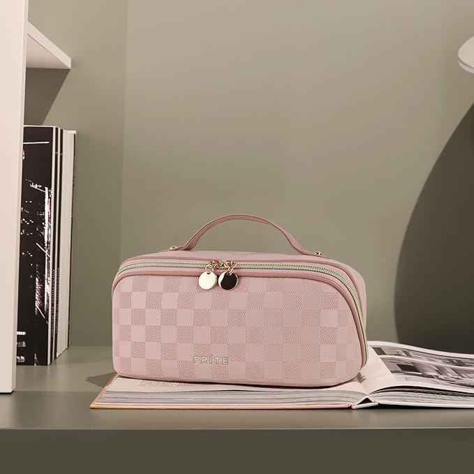 Prite Makeup Bag Travel Toiletry Bag Open Flat Cosmetic Organizer for Women