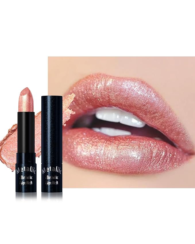 Metallic Lipstick,Light Nude Pink Shimmer Lipstick for Halloween-01