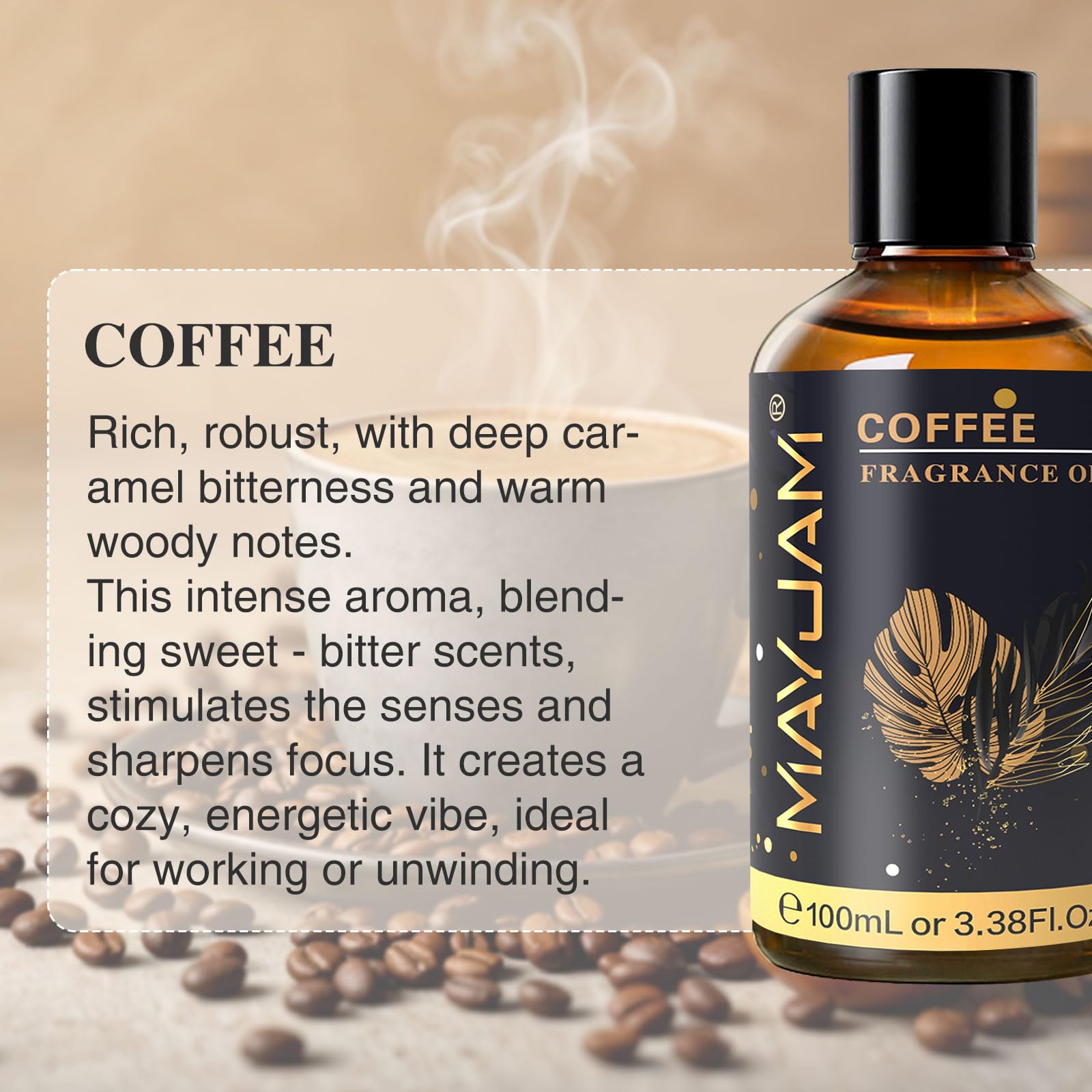 MAYJAM Coffee Fragrance Oil Essential Oils for Diffusers, 100ML/3.38FL.OZ