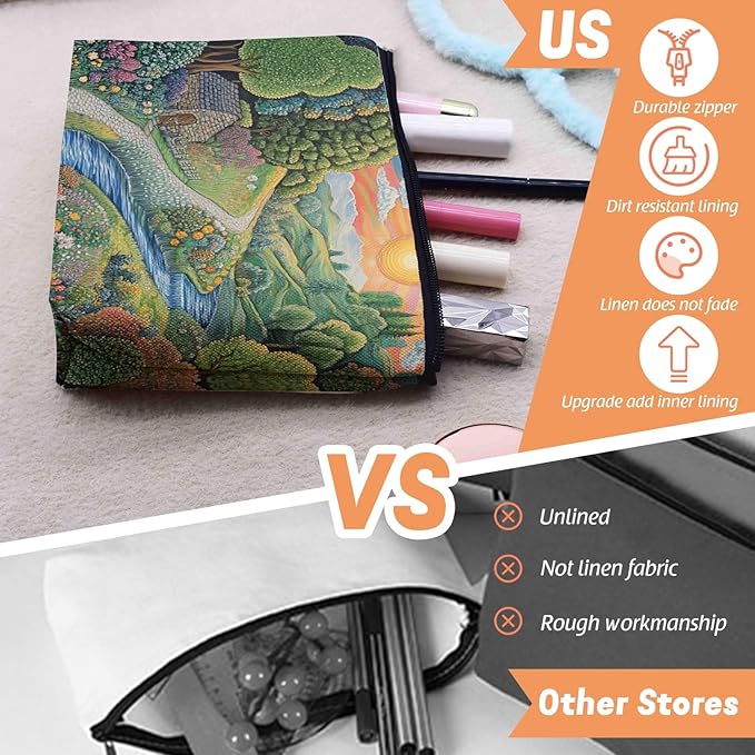 Scribesense Cosmetic Bags Travel Makeup Toilet Case Waterproof Pouch for Women Girls 6.7X9.45inches - Idyllic Country Landscape With Path And Sun