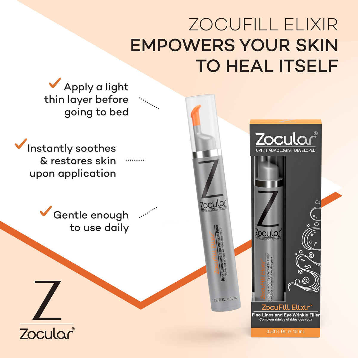 Zocufill Elixir Eye Gel and Face Serum, Fine Lines & Wrinkles Filler, 15mL