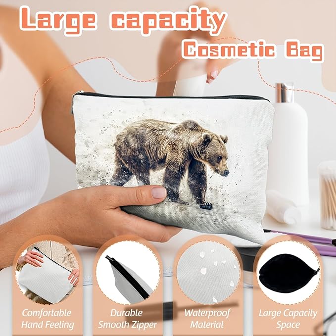 Scribesense Makeup Bag Travel Cosmetic Bags Small Makeup Case Waterproof Zipper Pouch for Women Girls 7X9inches - Bear'S Journey in A Misty Watercolor Landscape