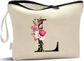 Vavabox A-Z Personalized Makeup Bag, Birthday Gifts for Women Mom, Gifts for Best Friend, Bride Bridesmaid Cosmetic bag (L, Cream Yellow)