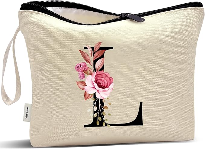 Vavabox A-Z Personalized Makeup Bag, Birthday Gifts for Women Mom, Gifts for Best Friend, Bride Bridesmaid Cosmetic bag (L, Cream Yellow)