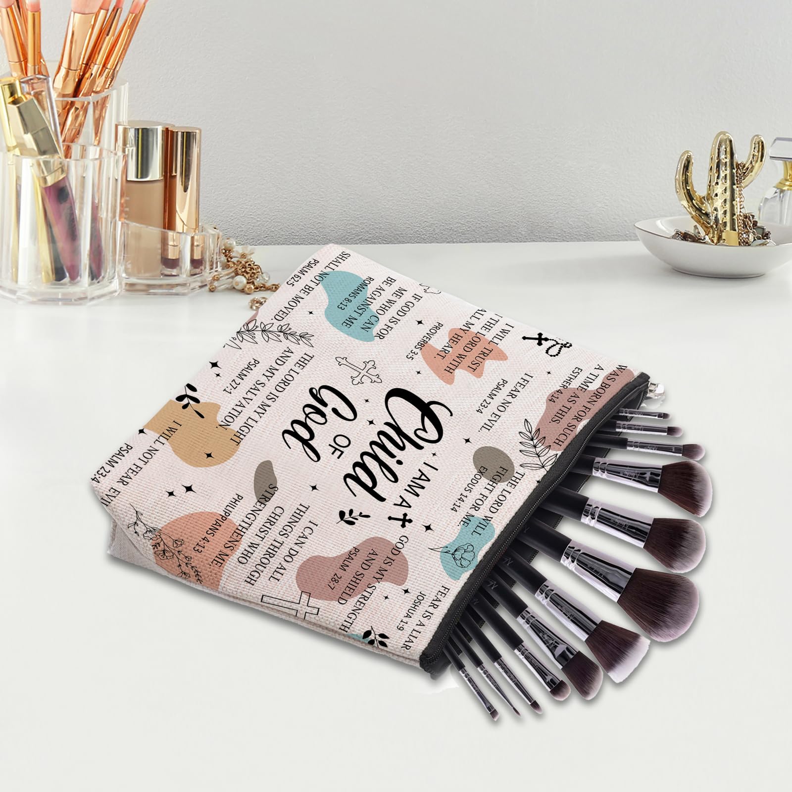 Christian Gifts for Women Makeup Bag, I am a Child of God Religious Goddaughter Gifts, First Communion Gifts, Faith Based Gifts, Baptism Bible Verses Encouraging Makeup Cosmetic Bag Pouch…