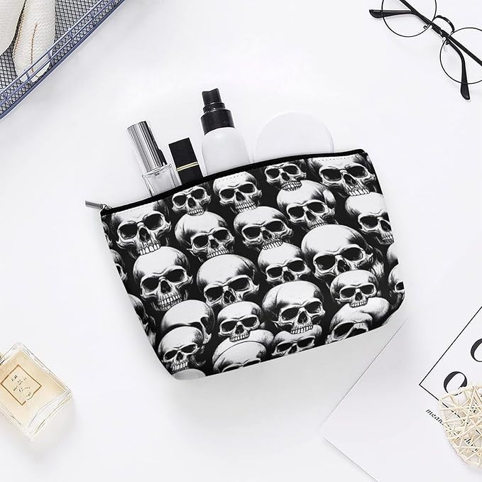 Meaudiwes Women's Makeup Case, Large Zipper Cosmetic Case, Toiletry Bag, Travel Cosmetic Toiletry Bag Cool Funny Goth Skulls