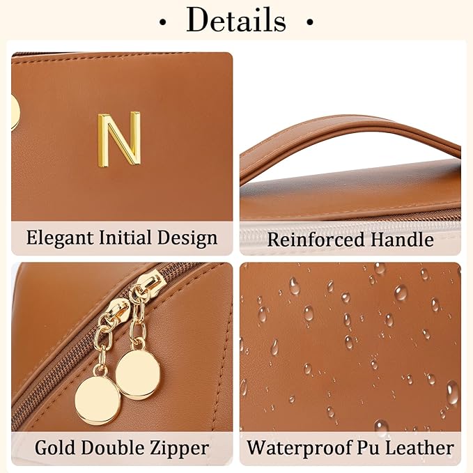 CLOUDWINGS Initial Makeup Bag Personalized Gift for Women Teen Girls