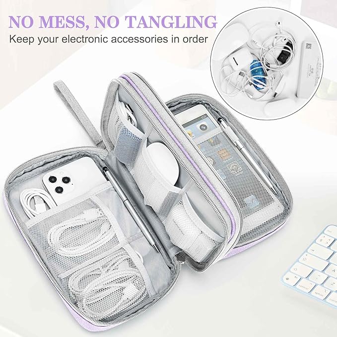FYY Electronic Organizer, Travel Tech Pouch Bag, Large, Light Purple