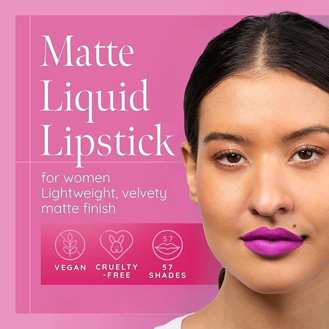 Aromi Pink Peonies Matte Liquid Lipstick, Magenta Fuchsia Shade