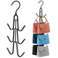 ZEDODIER 2 Pack Purse Organizer for Closet, Heavy-Duty Hanging Purse Hanger Closet Holds Up to 12 Purses, Metal Rotating Space Saving Bag Holder Handbag Storage Hook Backpack Rack, Black