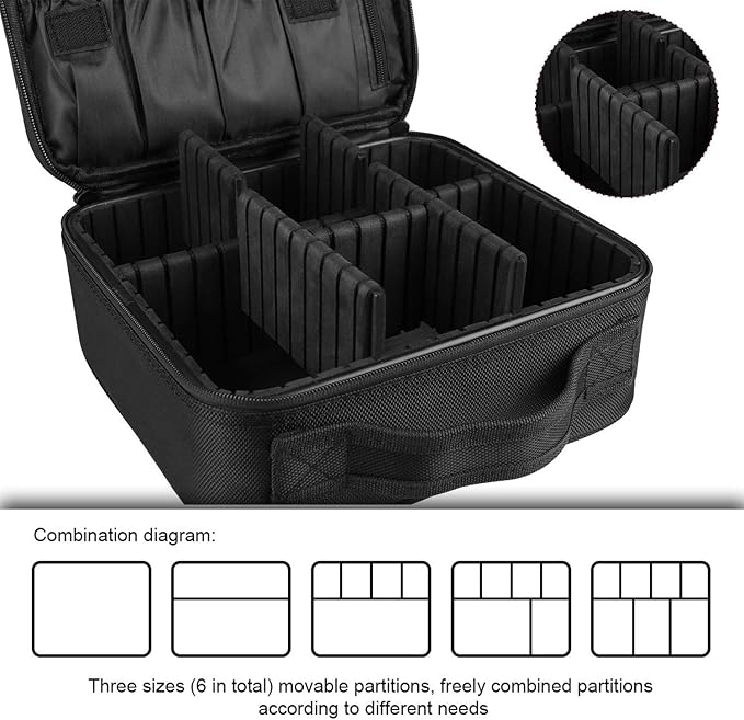Bvser Travel Makeup Case, Cosmetic Train Case Organizer Portable Artist Storage Makeup Bag with Adjustable Dividers for Cosmetics Makeup Brushes Toiletry Jewelry Digital Accessories - Black