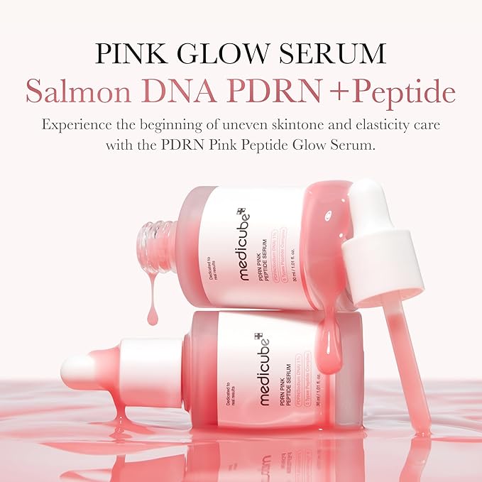 medicube PDRN Pink Peptide Serum with Salmon DNA | Pink Glow Serum with Peptides & Niacinamide for Hydration & Firm-Looking Skin | Uneven Tone Care | Korean Skincare, 1.01 fl. Oz