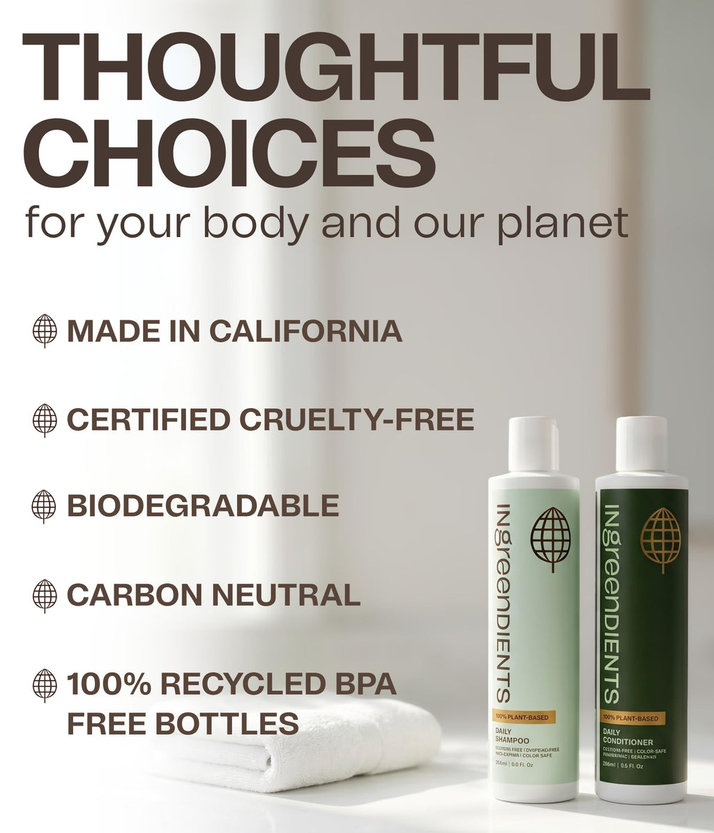 Ingreendients Non Toxic Vegan Shampoo and Conditioner with Organic Ingredients, Apple Cider Vinegar, Tea Tree Oil - Color Safe, Paraben & Gluten Free, Silicone & Sulfate Free, pH Balanced