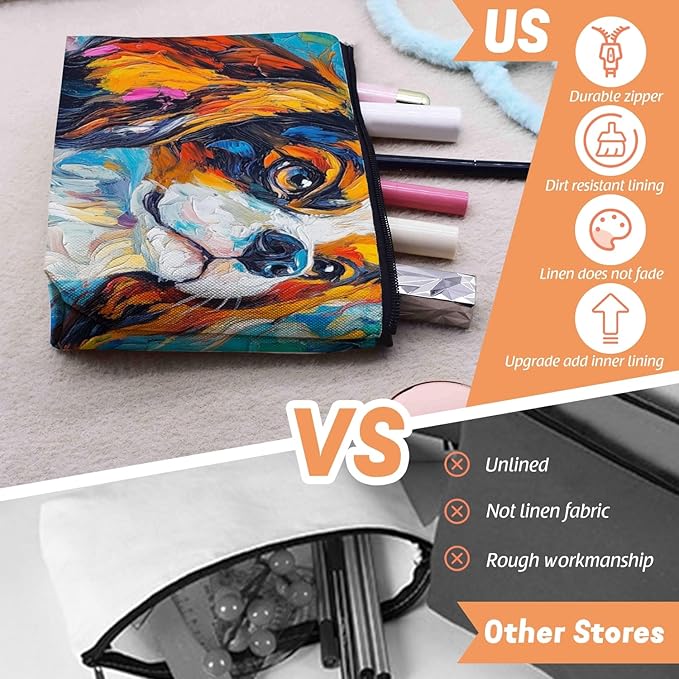 Scribesense Cosmetic Bags Travel Makeup Toilet Case Waterproof Pouch for Women Girls 6.7X9.45inches - Vivid Artistic - Spaniel Canvas