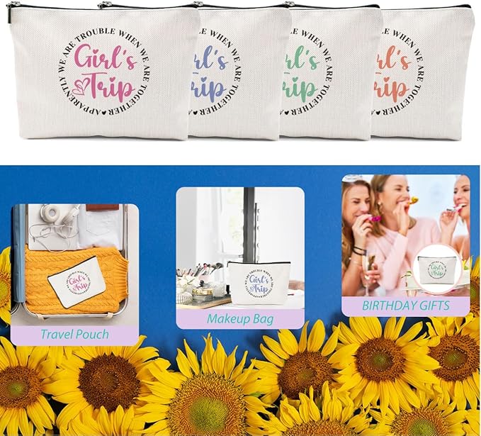 4Pcs Girls Trip Gifts Girls Weekend 2026 Makeup Bag Girls Trip Gifts Favors