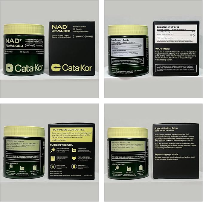 Cata-Kor Liposomal NAD Supplement with Resveratrol – NMN Supplement Alternative – 60-Day Supply – Third-Party Tested – 120 Capsules – Advanced NAD+ Resveratrol -Pack of 2