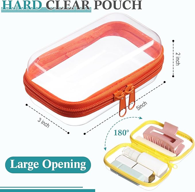 Sanwuta 6 Pcs Clear Hard Zipper Case Plastic Zipper Pouches Transparent Makeup Bag Pencil Case Pouches Toiletry Diaper Bag for Travel Toy Storage Organizer Bins