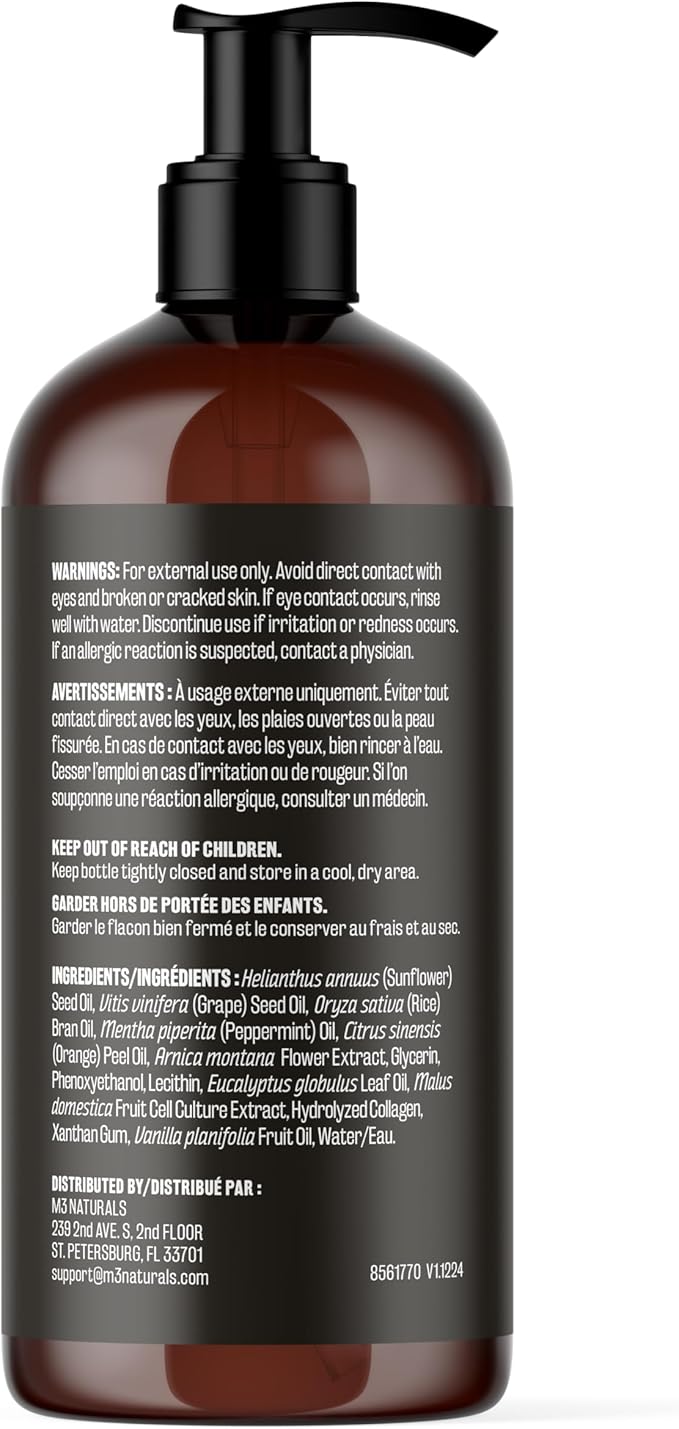 Arnica Massage Oil for Sore Muscles with Collagen, Stem Cells 8 fl oz by M3