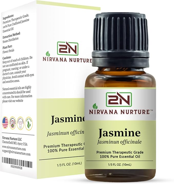 Nirvana Nurture Jasmine Essential Oil, 100% Pure Undiluted, Aromatherapy Oil for Diffuser, Hair & Skin Care