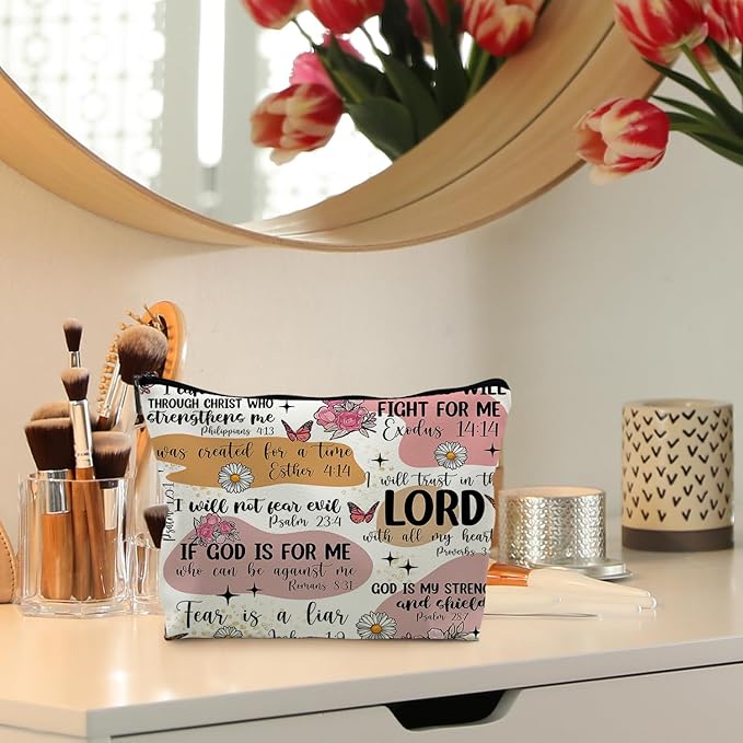 RYYCDOI Bible Christian Makeup Bag, Scripture Cosmetic Leather Bag Pouch, Christian Gifts for Women Faith, Bible Verse Gifts, Religious Christian Gifts for Women(PU)