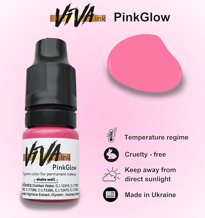 VIVA INK Lip Pigment – Permanent Lip Makeup – Microblading Ink for Durable and Colorful Lips – Long Lasting Color Lip Cosmetics (0.2 oz) (PinkGlow)