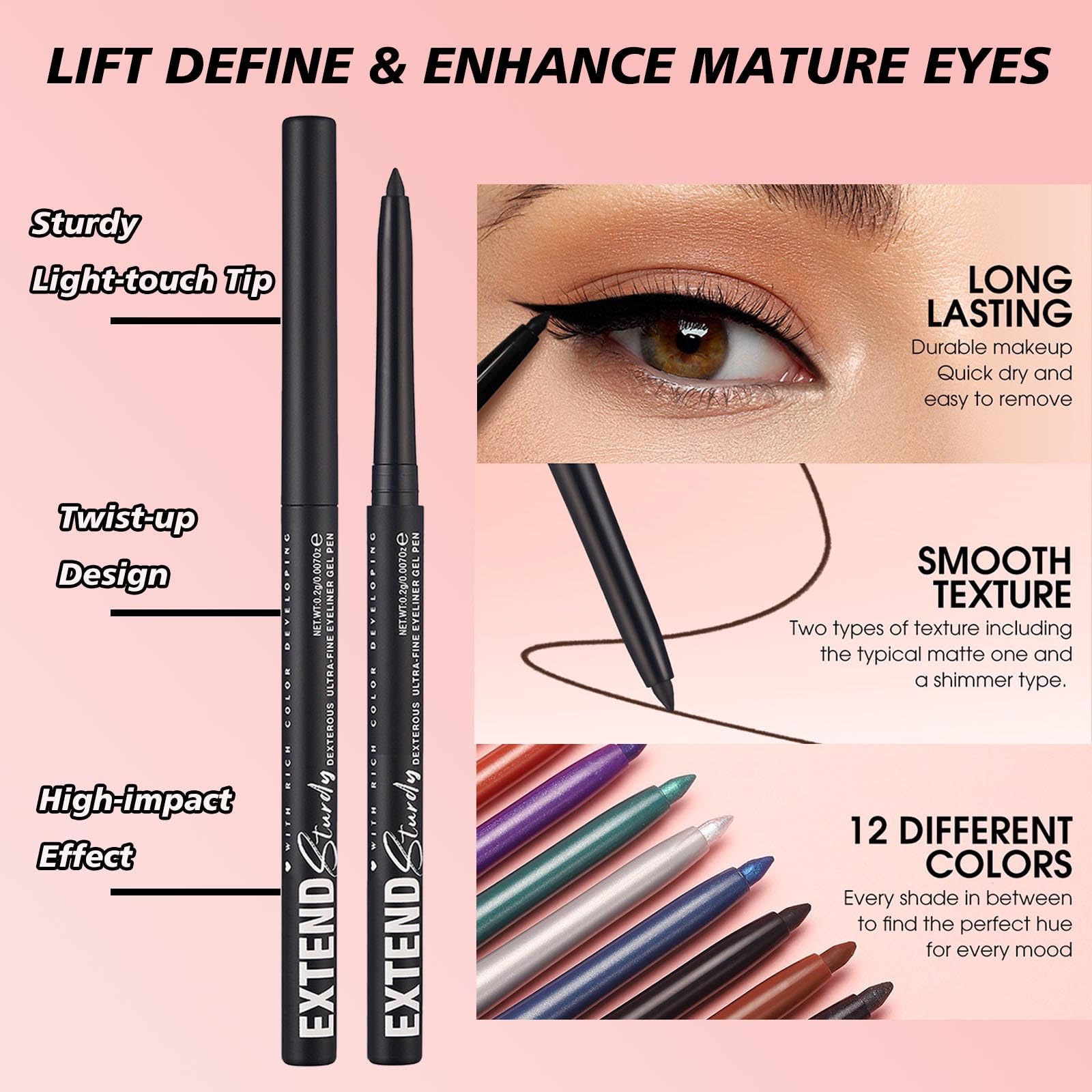 Mefyhtune Waterproof Eyeliner black Shimmer Retractable Black Gel Eyeliner Smudge-proof Hypoallergenic Makeup (11#)