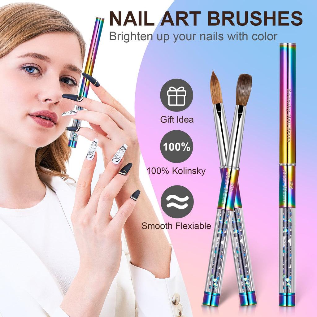 Shine Chance Acrylic Nail Brush Size 8, 100% Real Kolinsky Art Nail Brush for Acrylic Powder Application, Handmade Women Manicure Nail Extension Tool for Professional DIY Home Salon and Beginners