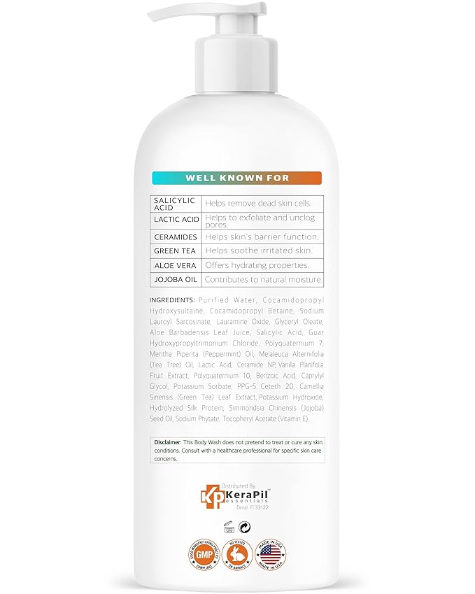 KERAPIL Exfoliating Body Wash with Salicylic Acid, Unscented, 16 fl oz