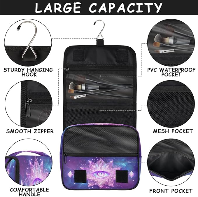 YoYoYuchong Travel Toiletry Bag for Women & Men Galaxy Evil Eye Hanging Cosmetic Organizer Portable Waterproof Makeup Case Make Up Bag with Compartments Travel Essentials for Bathroom Shower