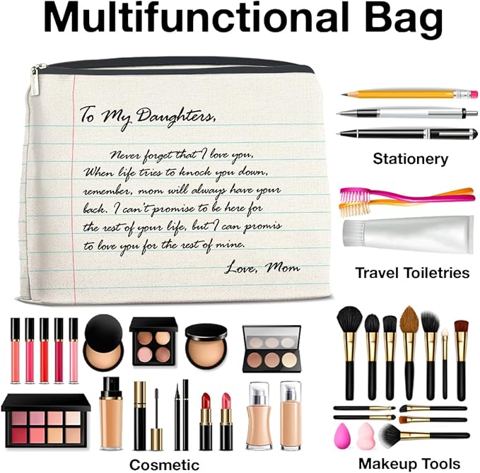 UPNEGE Inspirational Daughter Gifts Makeup Bag, Christmas Birthday Graduation Gifts for Daughter Cosmetic Bag Zipper Makeup Pouch