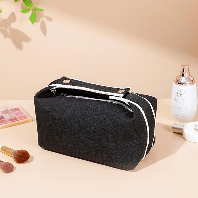 Fammart Travel Makeup Bag, Waterproof Canvas Cosmetic Bag Make Up Organizer Case for Women, Large Toiletry Bag Skincare Pouch for Toiletries Accessories Brushes