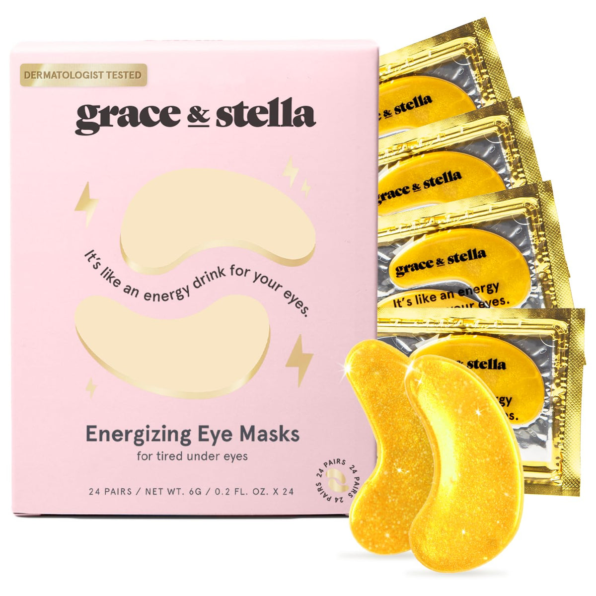 grace & stella Under Eye Mask - Reduce Dark Circles, Puffy Eyes, Undereye Bags, Wrinkles - Gel Under Eye Patches, Bulk Gifts for Women - Vegan Cruelty-Free Self Care (72 Pairs, Gold, Pink, & Blue)