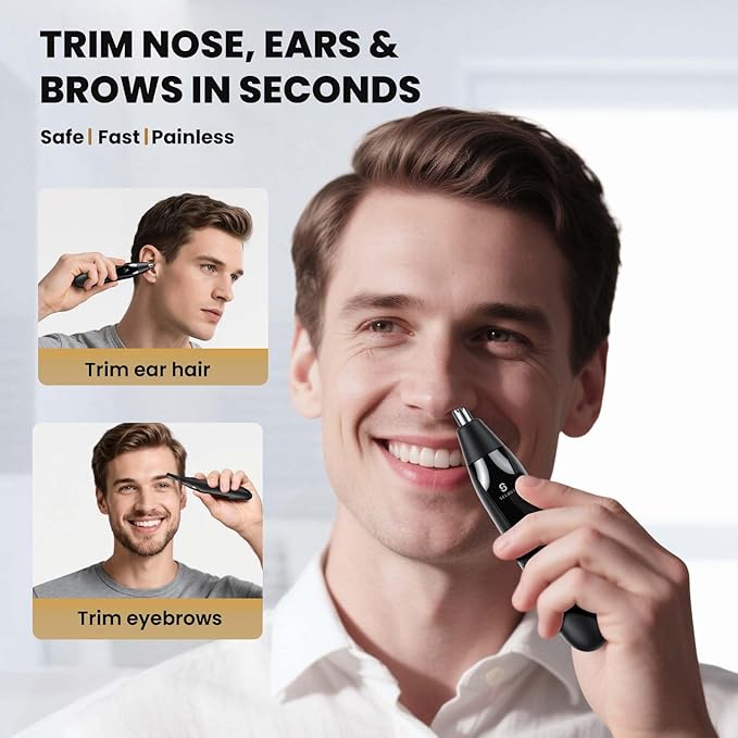 Selouj Ear and Nose Hair Trimmer for Men, 2026 Professional Painless USB Rechargeable Eyebrow & Facial Electric Hair Trimmer for Men Women, Powerful Motor, Dual Edge Blades, IPX7 Waterproof Easy Clean