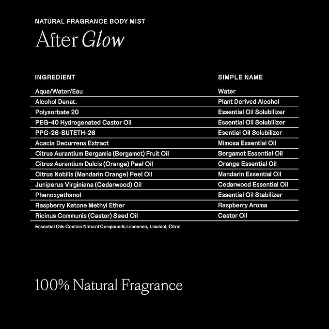 Each & Every Hair & Body Mist - Hair Perfume & Body Spray for Women & Men, 100% Natural Fragrance Rasberry & Mandarain, Resfreshing Bright Sweet (After Glow) - Vegan, Paraben Free, 3.4 fl oz